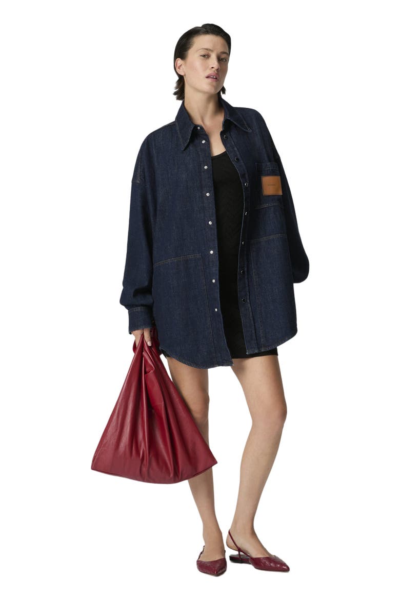 Cotton Denim Overshirt With Logo Patch, Main, color, Dark Blue