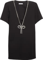 Area Crystal Bow V-Neck Ponte Knit T-Shirt Minidress