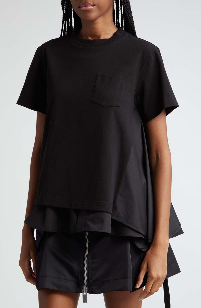 Sacai Mixed Media Cotton Poplin & Jersey Top, Alternate, color, 