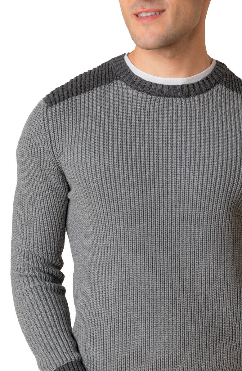 Hope & Henry Organic Crew Neck Shoulder Detail Sweater, Alternate, color, Gray Heather Colorblock