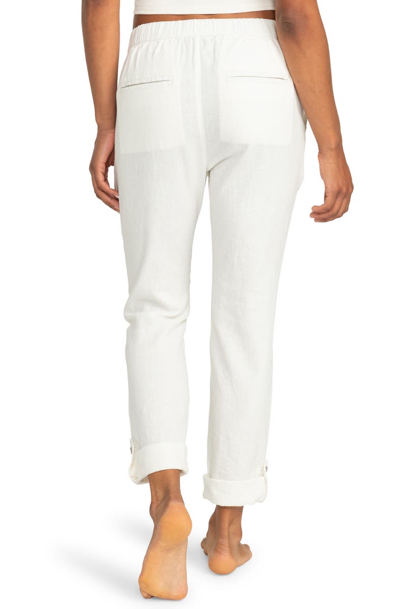 Roxy On the Seashore Tie Waist Linen Blend Pants, Alternate, color, Snow White Solid