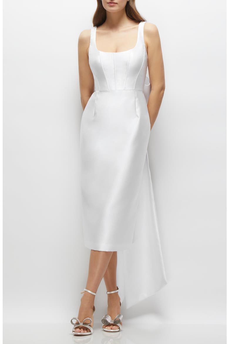 Bow Back Satin Twill Midi Cocktail Dress, Main, color, WHITE