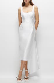 Alfred Sung Bow Back Satin Twill Midi Cocktail Dress