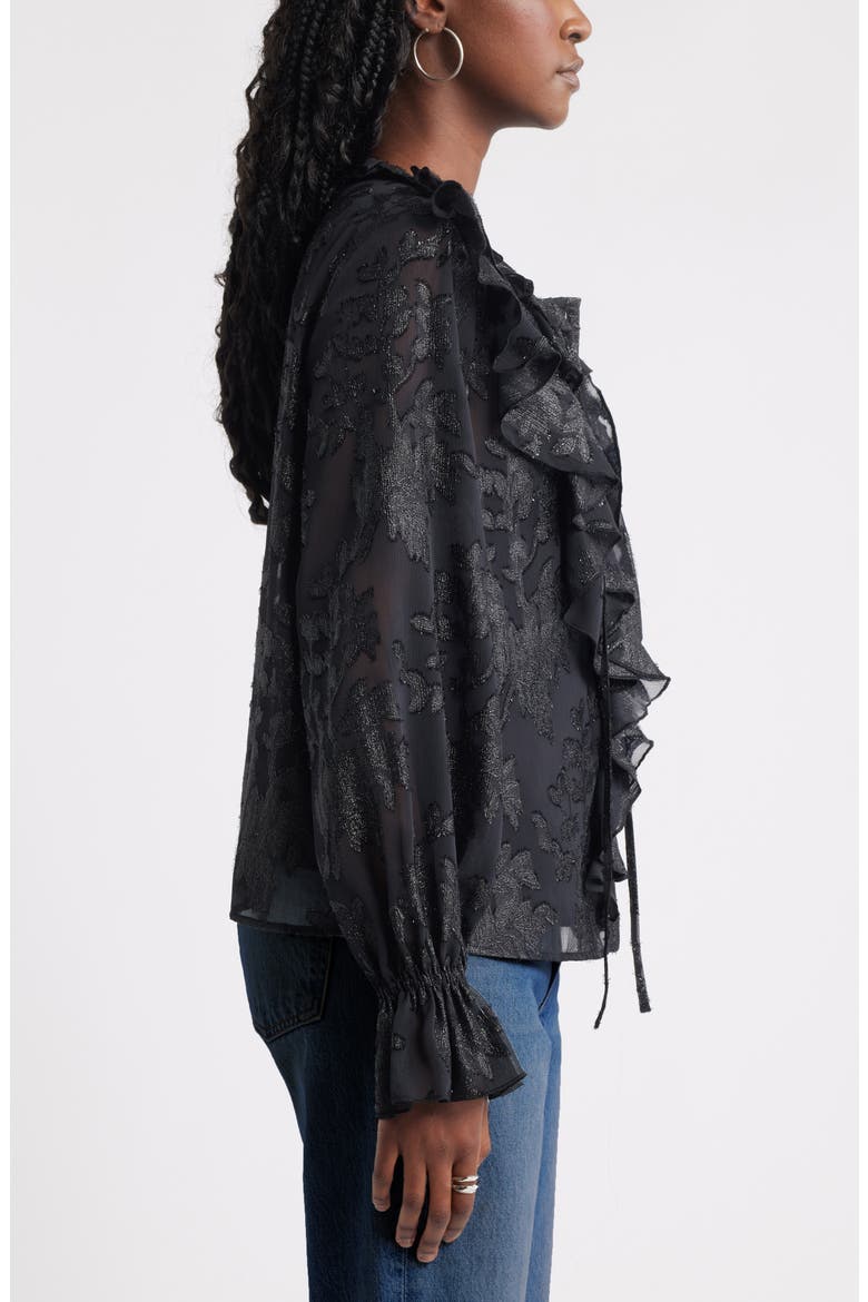 Ruffle Neck Chiffon Top, Alternate, color, BLACK