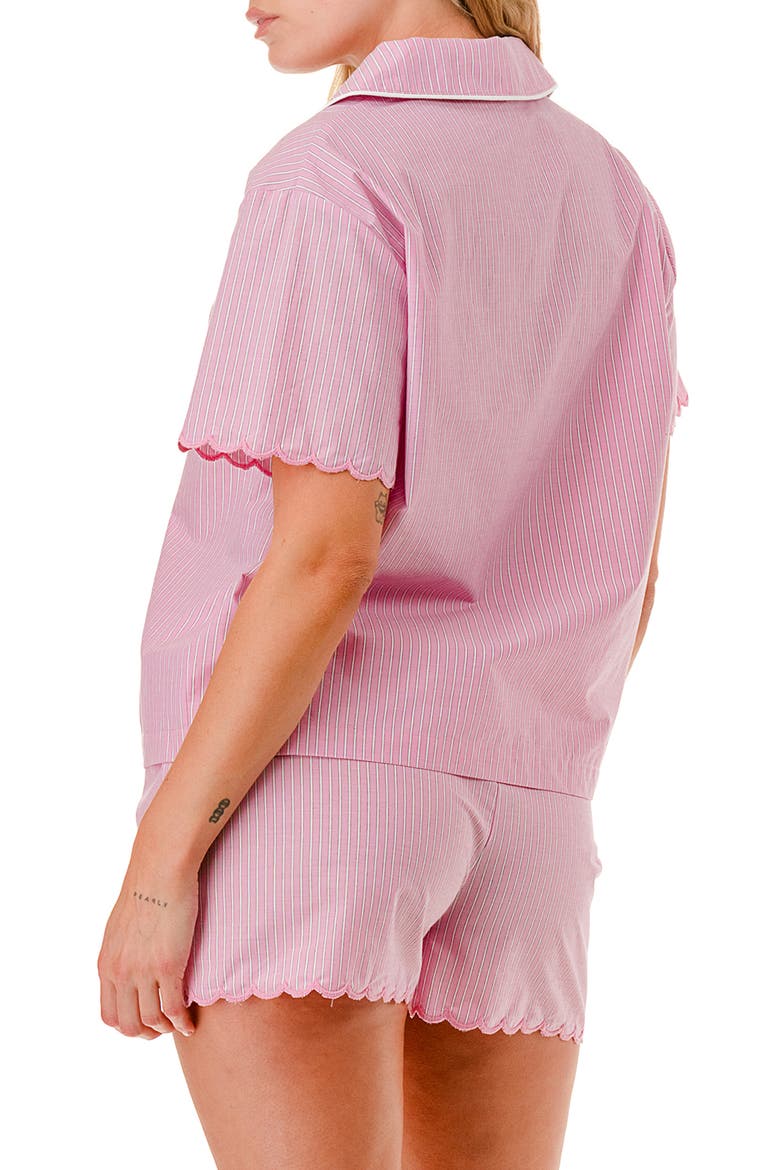 Scalloped Striped Pajamas, Alternate, color, PINK