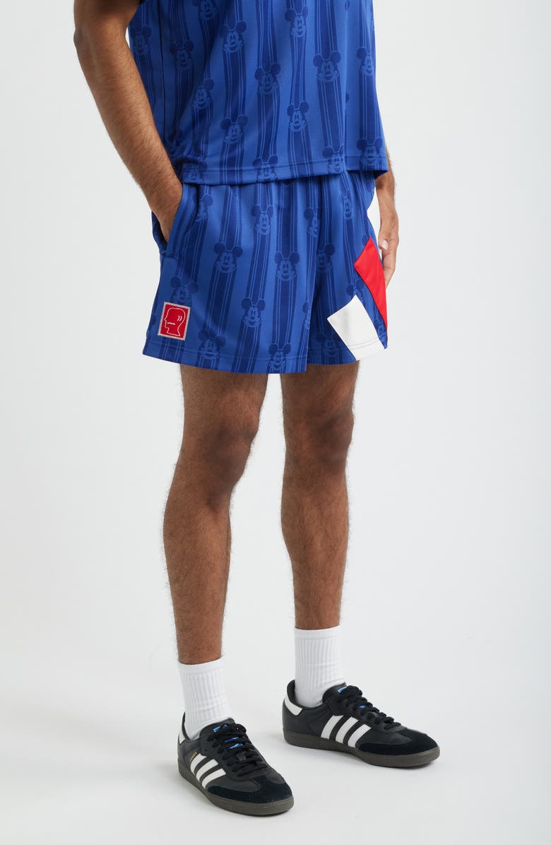 adidas Originals x Brain Dead Disney Football Shorts, Alternate, color, Victory Blue