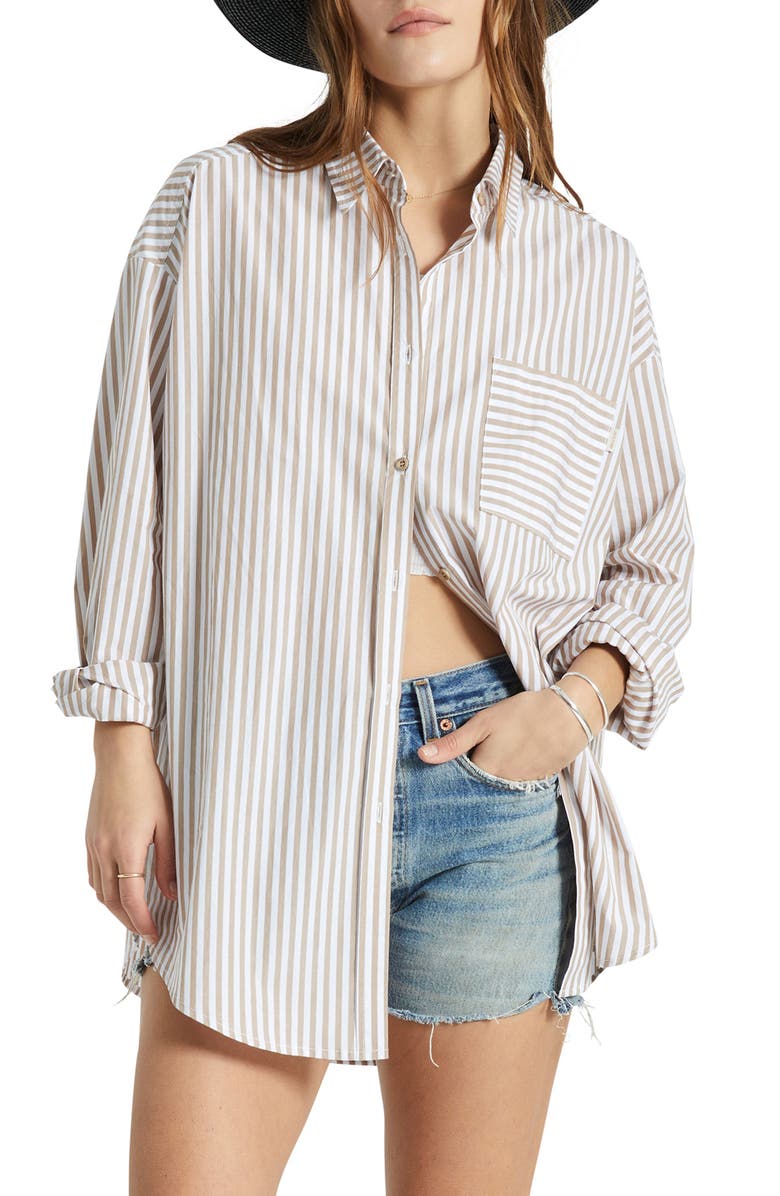 Brixton Sidney Stripe Oversize Cotton Shirt, Main, color, 