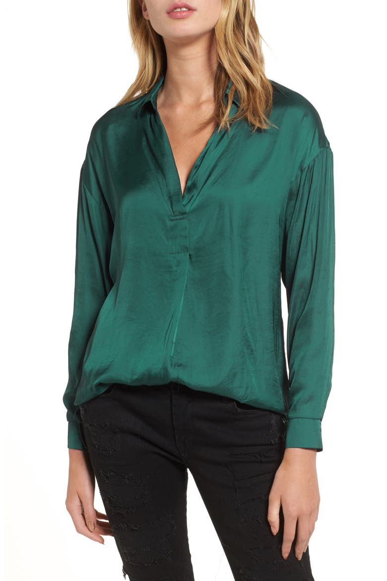 Satin Henley, Main, color, JUNE BUG