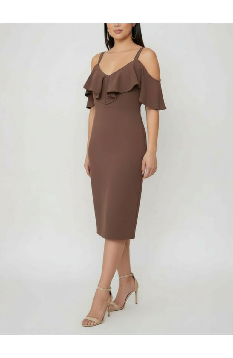 RACHEL Rachel Roy Marcella Off the Shoulder Ruffle Midi Dress, Alternate, color, Mocha