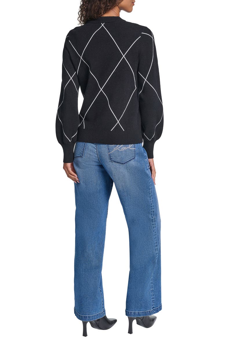 Argyle Bow Sweater, Alternate, color, BLACK/ SOFT WHITE