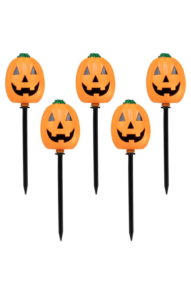 Northlight Lighted Jack-O-Lantern Halloween Outdoor Pathway Markers - 24" - Orange - Set of 5, Main, color, 