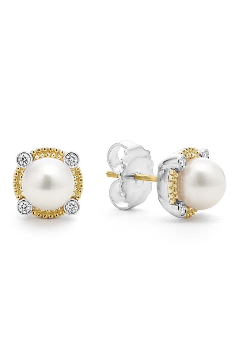 Luna Pearl & Diamond Stud Earrings, Alternate, color, SILVER