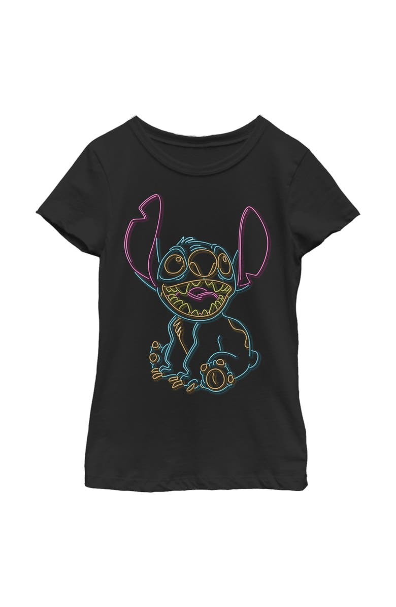 Lilo & Stitch Girl's Lilo & Stitch Bright Neon Outline Graphic T-Shirt, Main, color, Black
