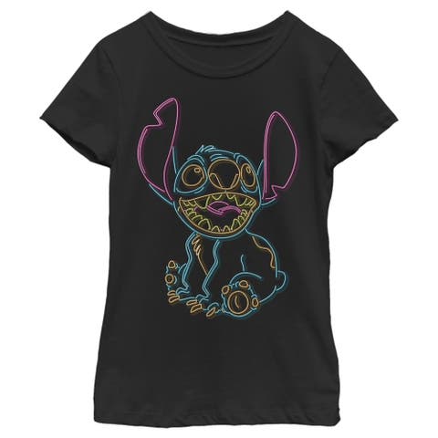 Girl's Lilo & Stitch Bright Neon Outline  Graphic T-Shirt