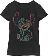 Lilo & Stitch Girl's Lilo & Stitch Bright Neon Outline  Graphic T-Shirt