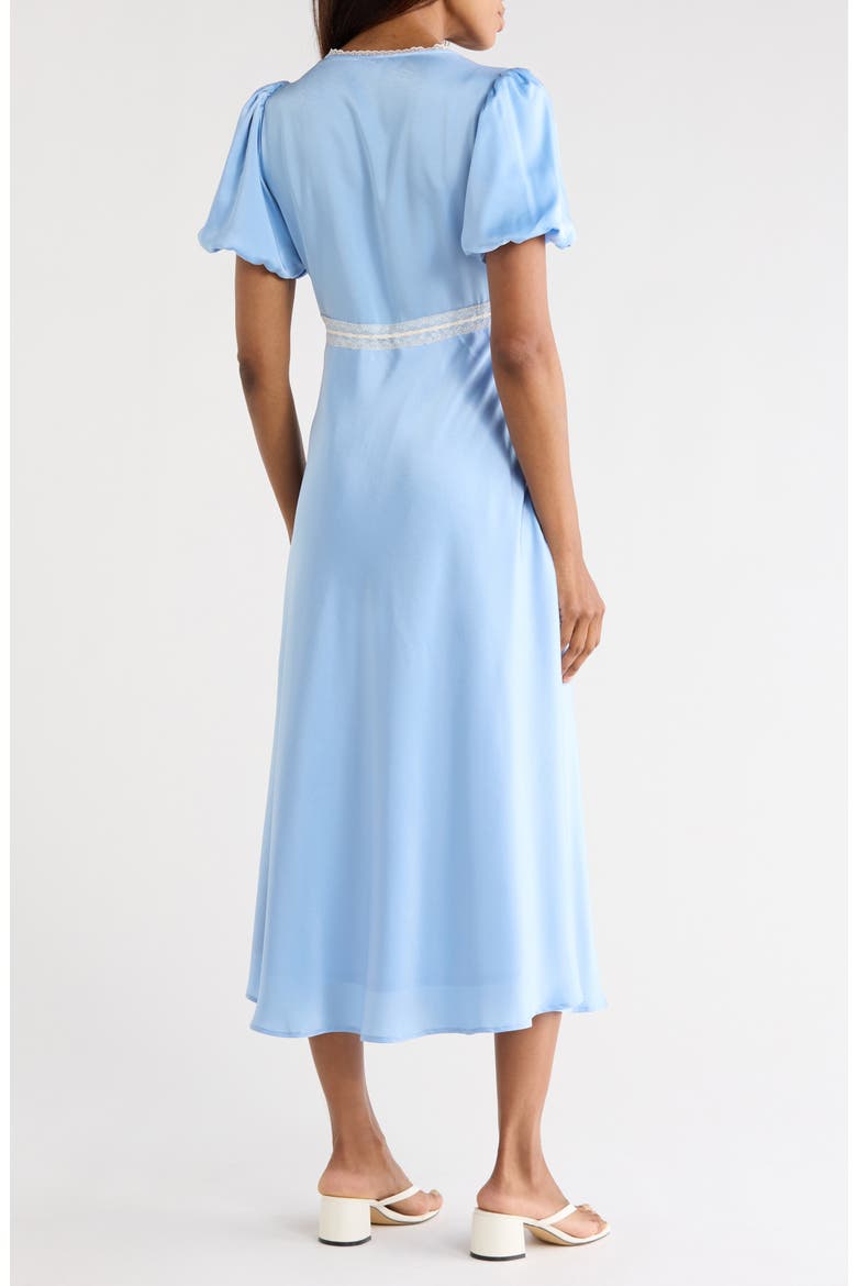 Lace Trim Puff Sleeve Midi Dress, Alternate, color, BLUE