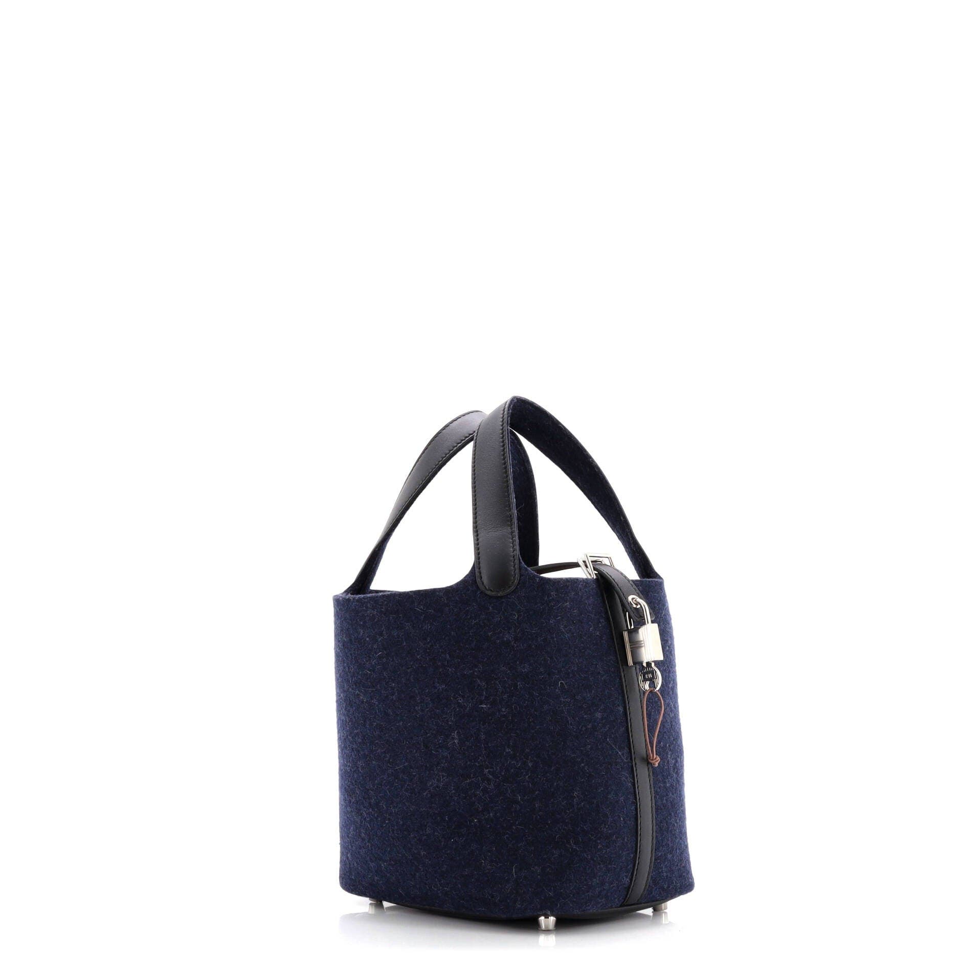 Pre-Owned Hermes Picotin Lock Bag Felt with Leather PM, Alternate, color, Bleu Nuit