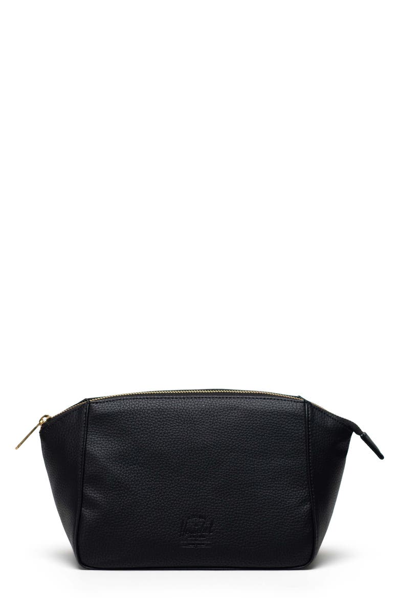 Milan Faux Leather Toiletry Bag, Main, color, BLACK