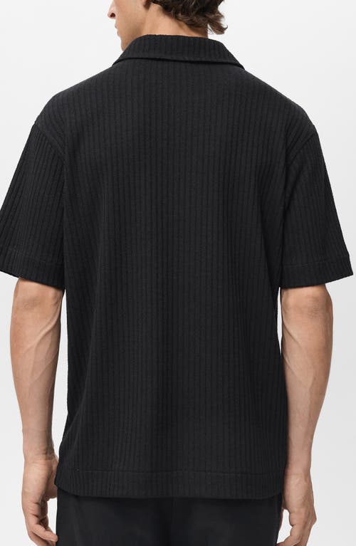 Mango Textured Knit Polo In Black