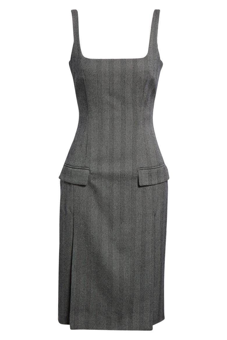Sleeveless Herringbone Virgin Wool Blend Dress, Alternate, color, NERO/ WHITE SAND