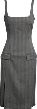 FERRAGAMO Sleeveless Herringbone Virgin Wool Blend Dress