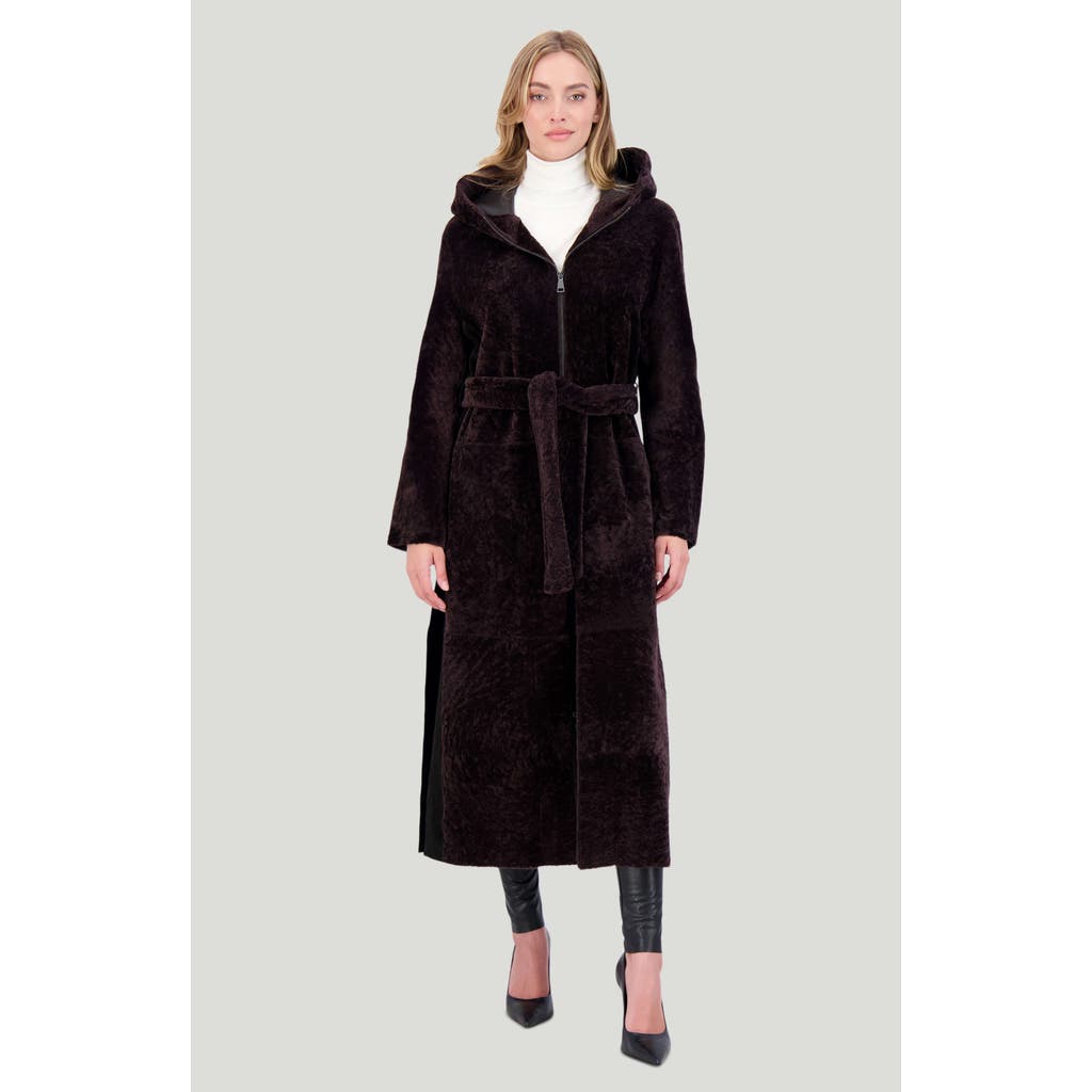 Gorski Reversible Shearling Lamb Belted Long Coat With Side Slits In Brown