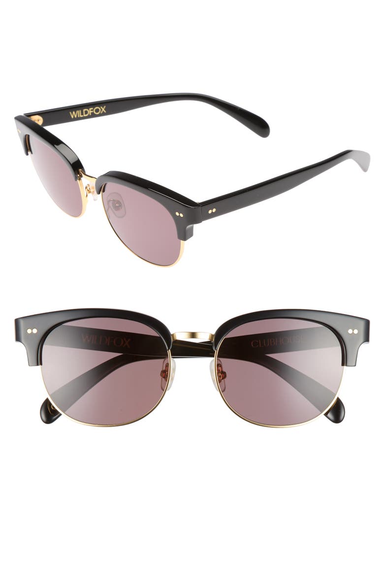 Clubhouse 50mm Semi-Rimless Sunglasses, Main, color, BLACK