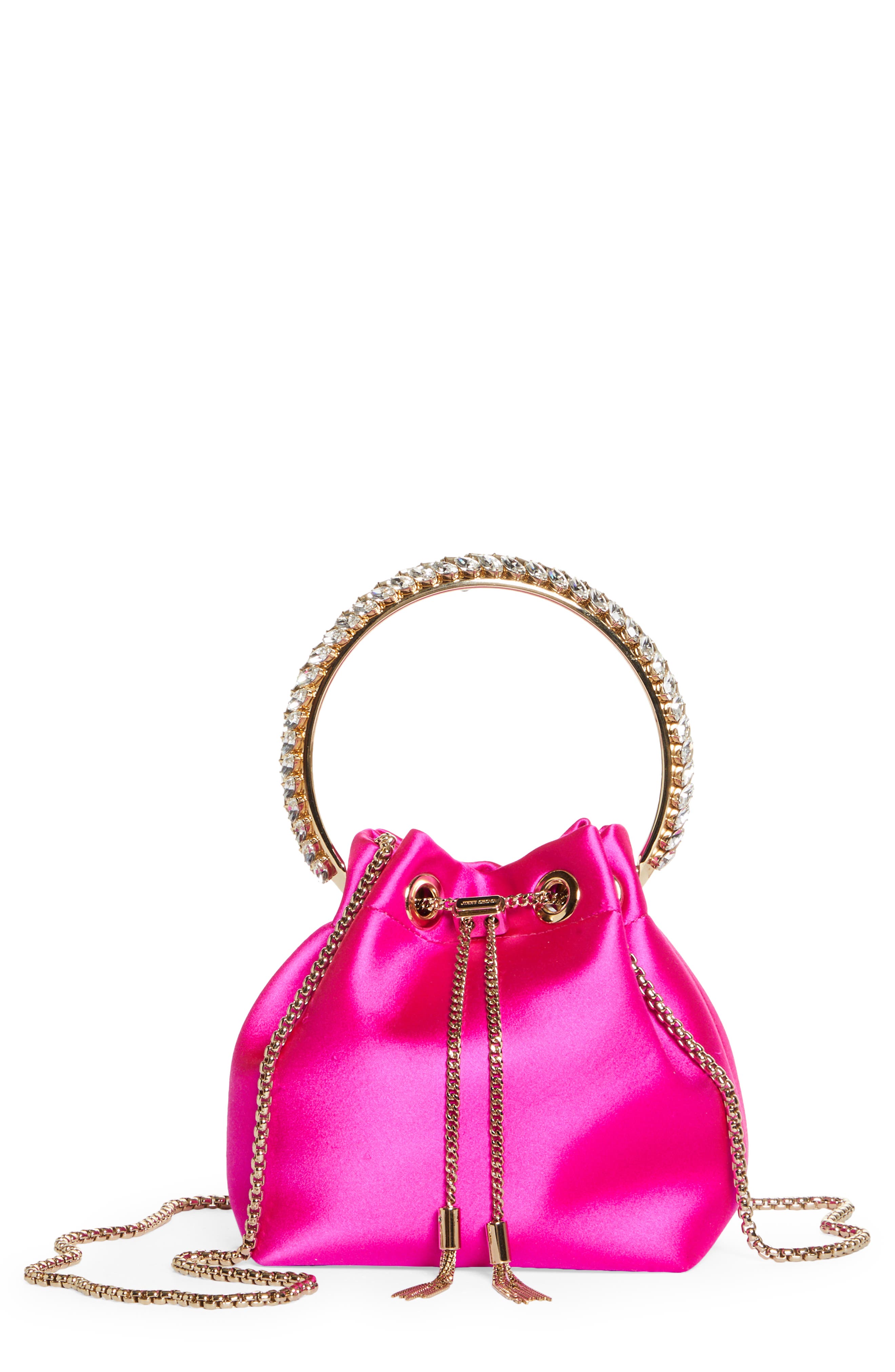 Jimmy Choo Bon Bon Satin Bucket Bag, Main, color, 