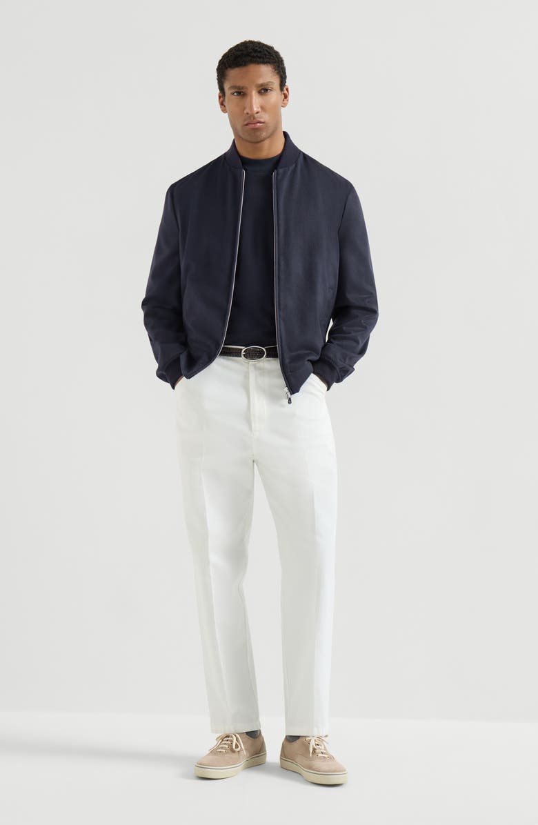 Brunello Cucinelli Lightweight cashmere flannel bomber jacket, Alternate, color, Navy Blue