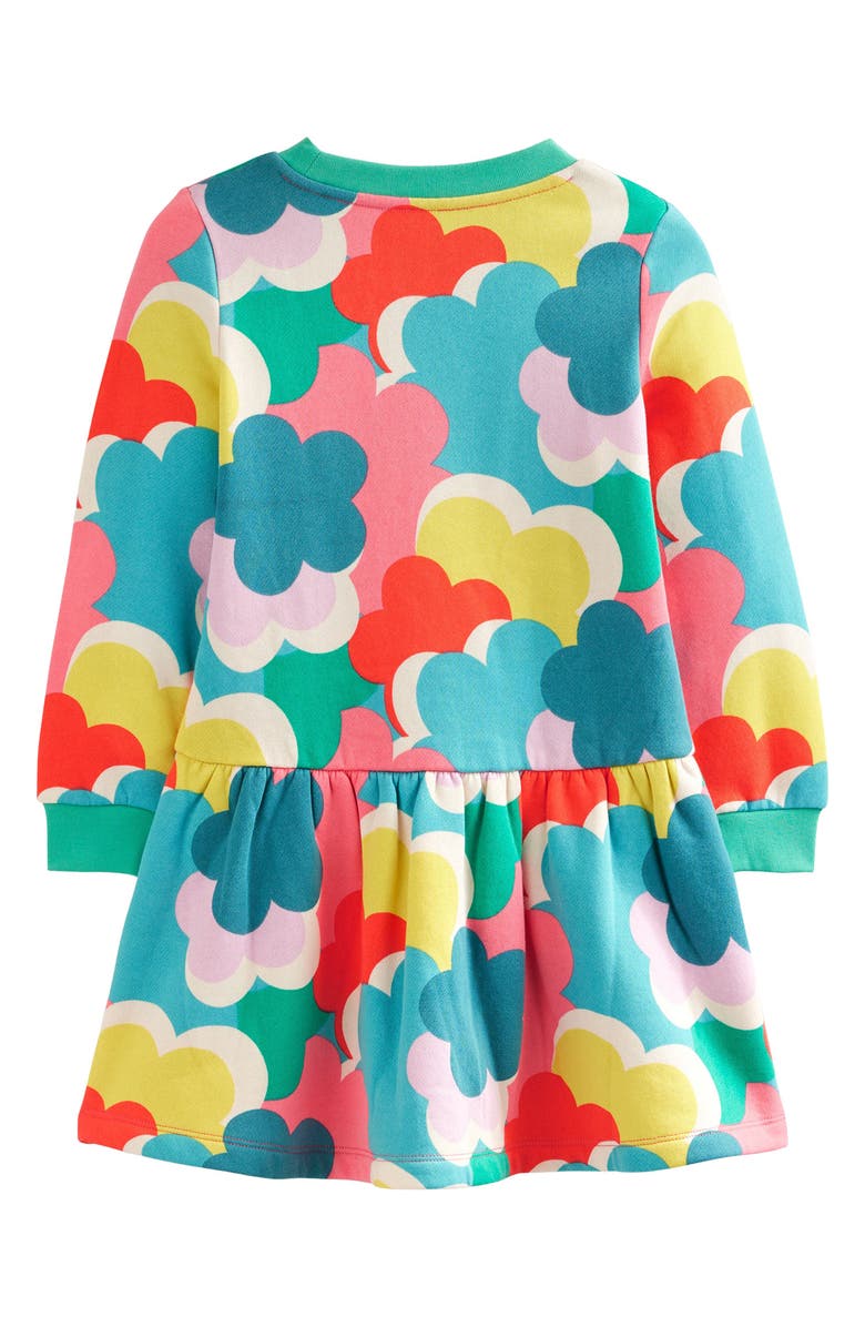 Mini Boden Kids' Rainbow Cloud Print Long Sleeve Fleece Sweatshirt Dress, Alternate, color, 