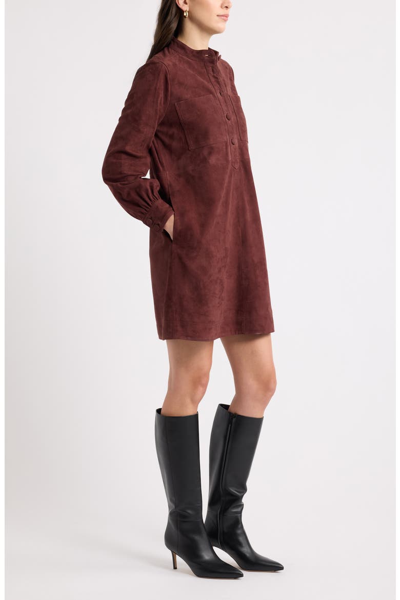 Suede Leather Button Front Dress, Alternate, color, BROWN CHOCOLATE