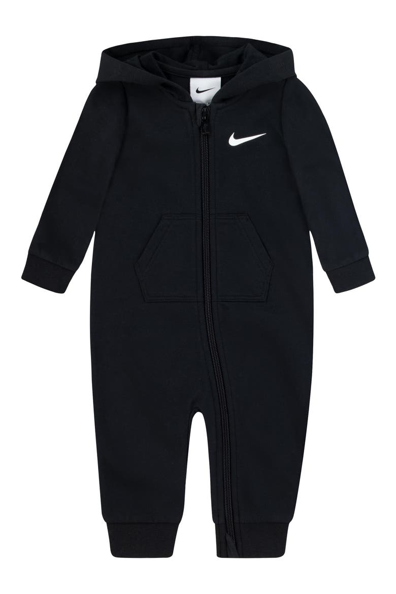 Hooded French Terry Romper, Main, color, BLACK