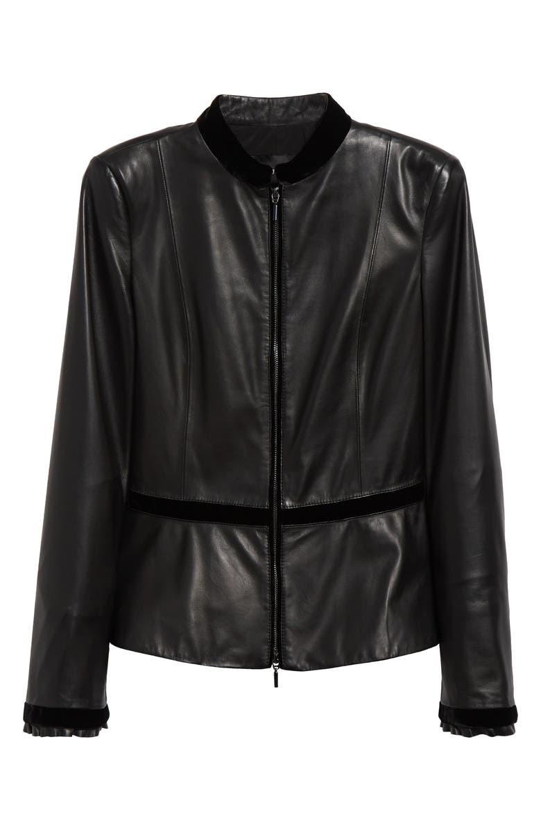 Emporio Armani Velvet Trim Leather Jacket, Alternate, color,