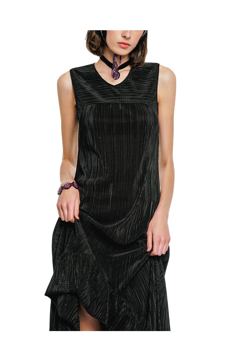 Plisse Hi-Low  Dress, Alternate, color, Black