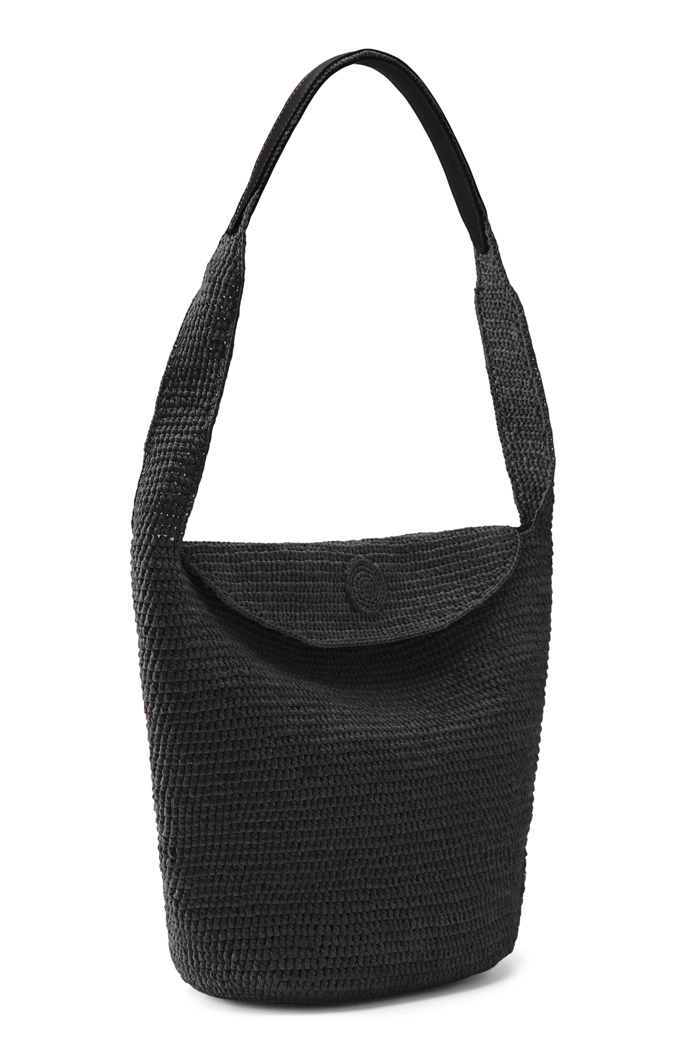 Helen Kaminski Yala Crochet Raffia Shoulder Bag, Alternate, color, Charcoal/ Black