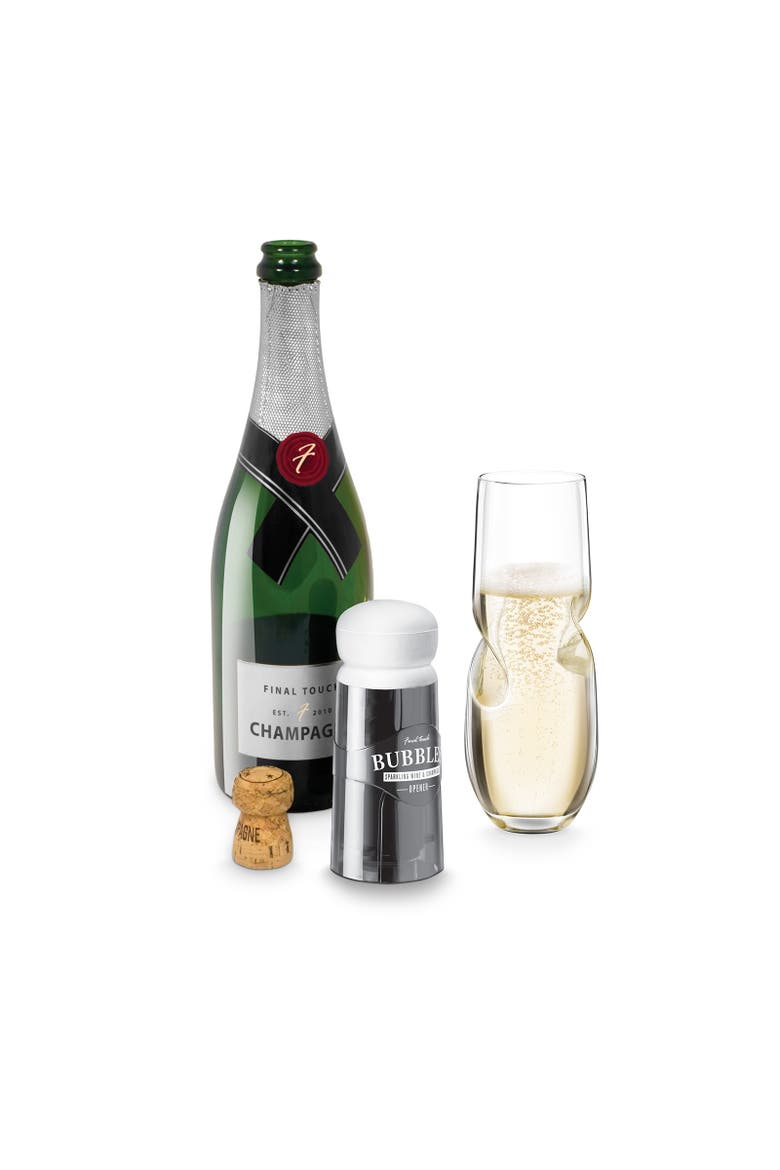 Bubbles Sparkling, Champagne, Bubbly Glass Set with Opener - 10 oz, Alternate, color, Clear