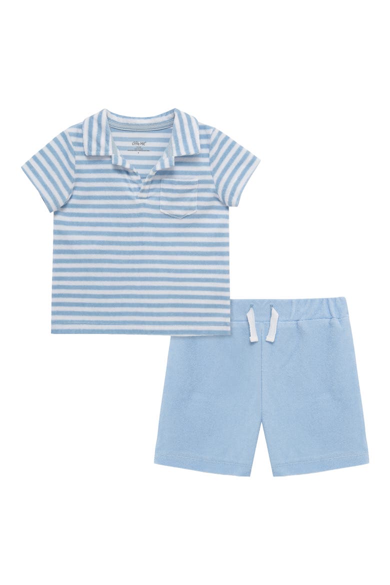 Stripe Terry Polo & Shorts Set, Main, color, BLUE