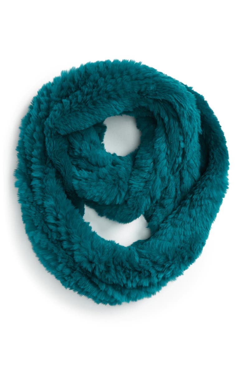 Genuine Rabbit Fur Infinity Scarf, Main, color, PEACOCK