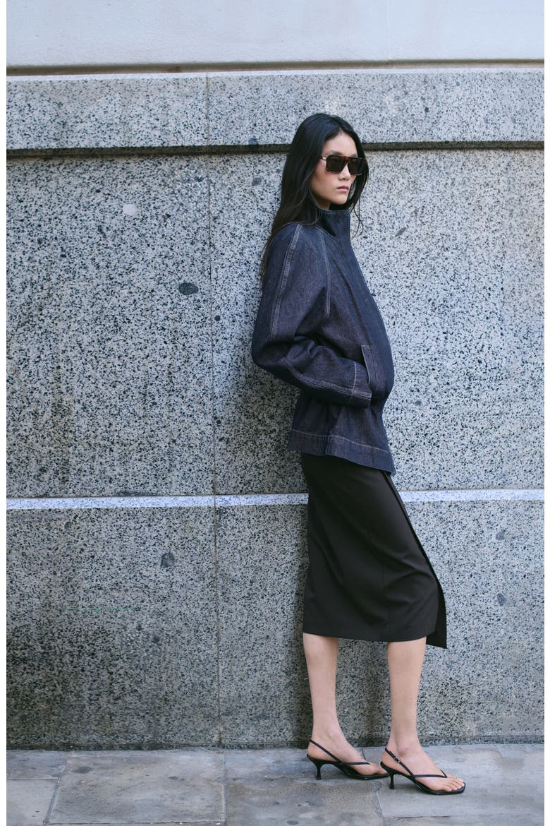 Gathered Waist Denim Parka, Alternate, color, OPEN BLUE
