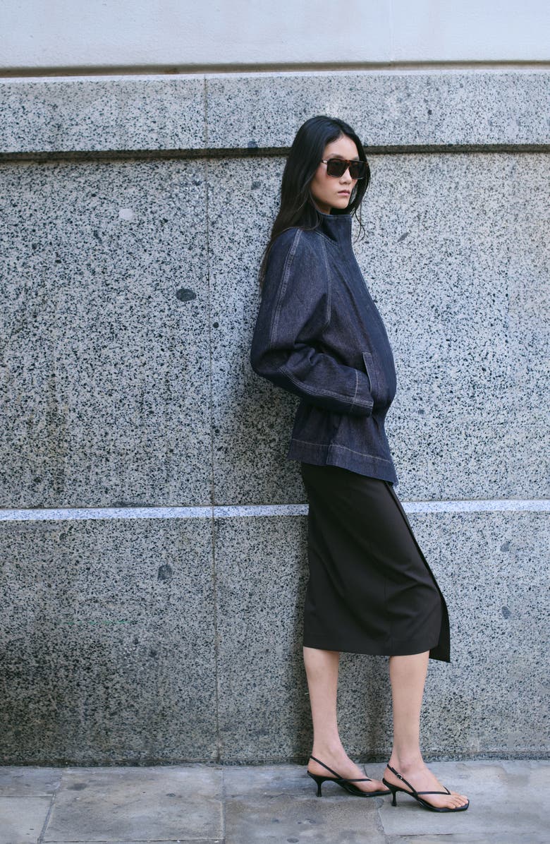 MANGO Gathered Waist Denim Parka, Alternate, color, Open Blue