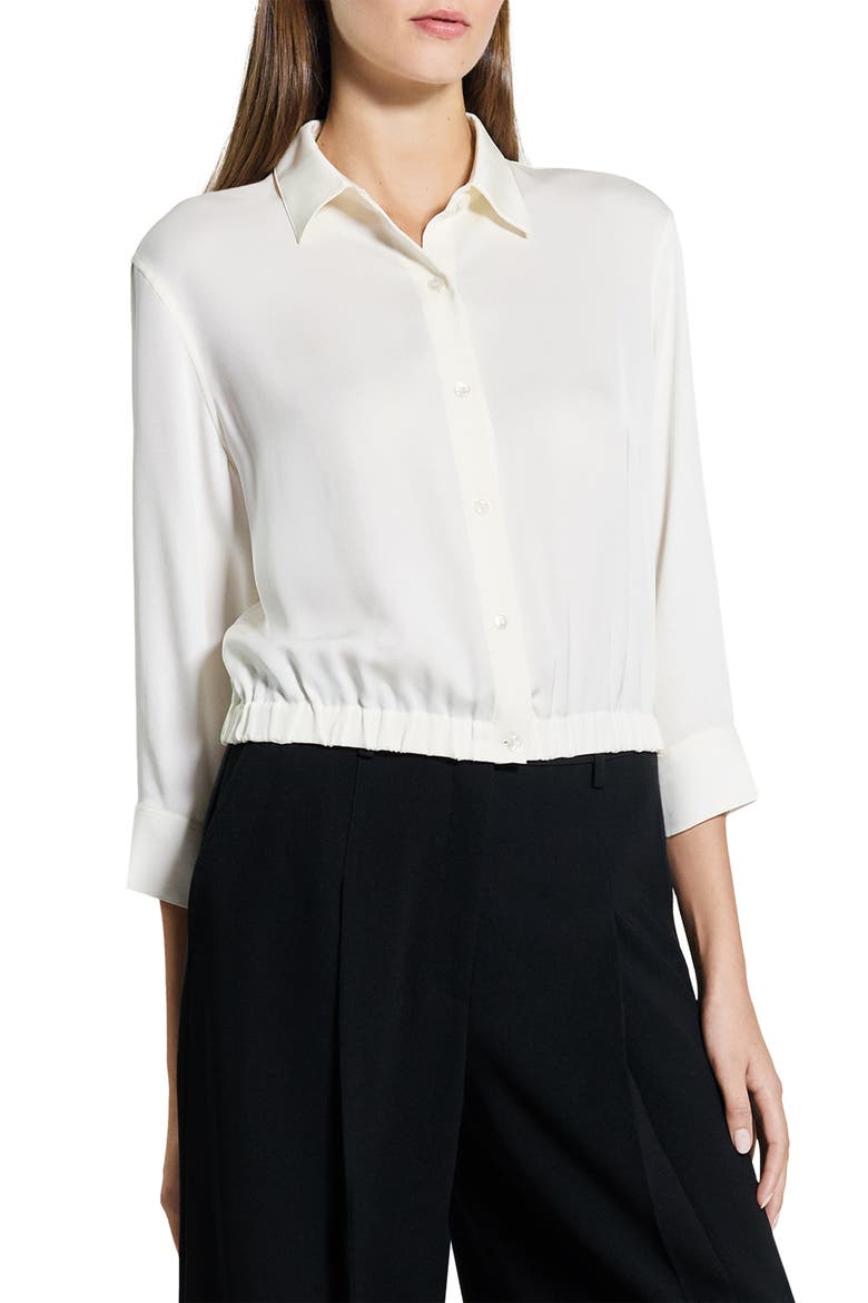Elastic Hem Silk Button-Up Shirt, Alternate, color, IVORY