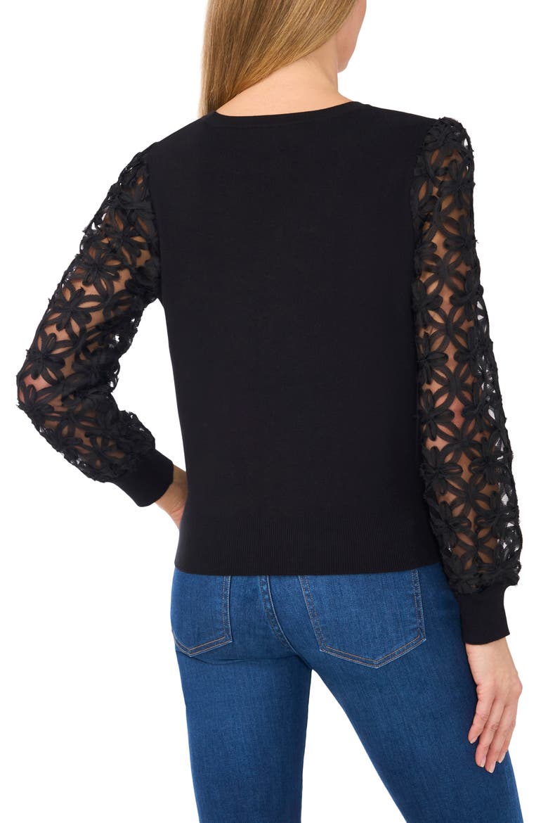 Mixed Media Lace Sleeve Sweater, Alternate, color, RICH BLACK