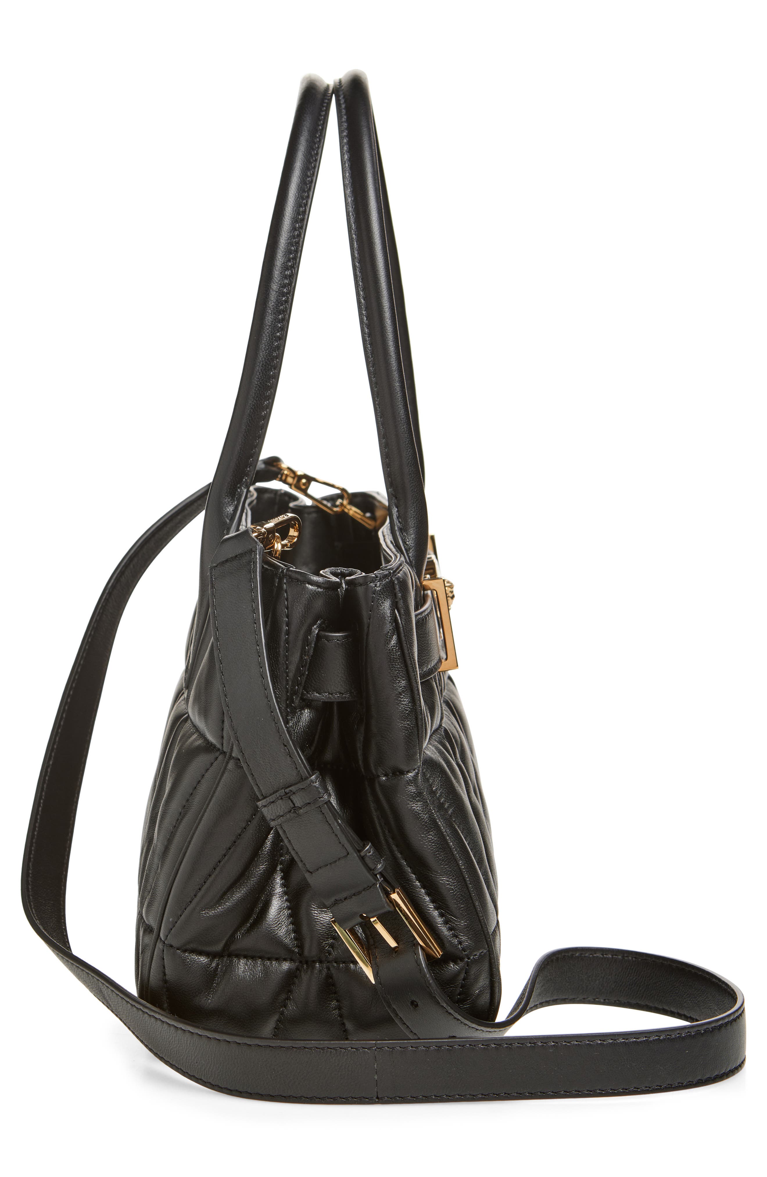 Versace Medium Medusa '95 Quilted Leather Tote, Alternate, color, Black Versace Gold