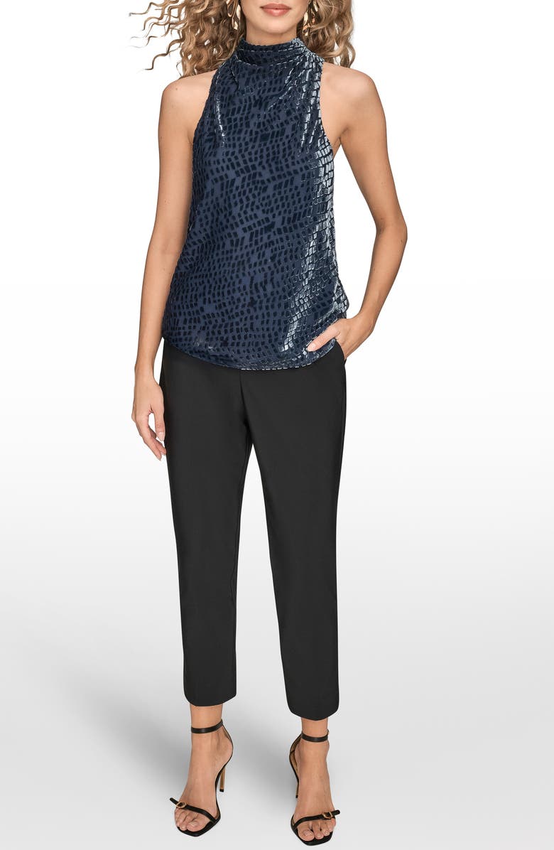 Donna Karan New York Velvet Burnout Cowl Neck Tank, Alternate, color, Dark Tempest