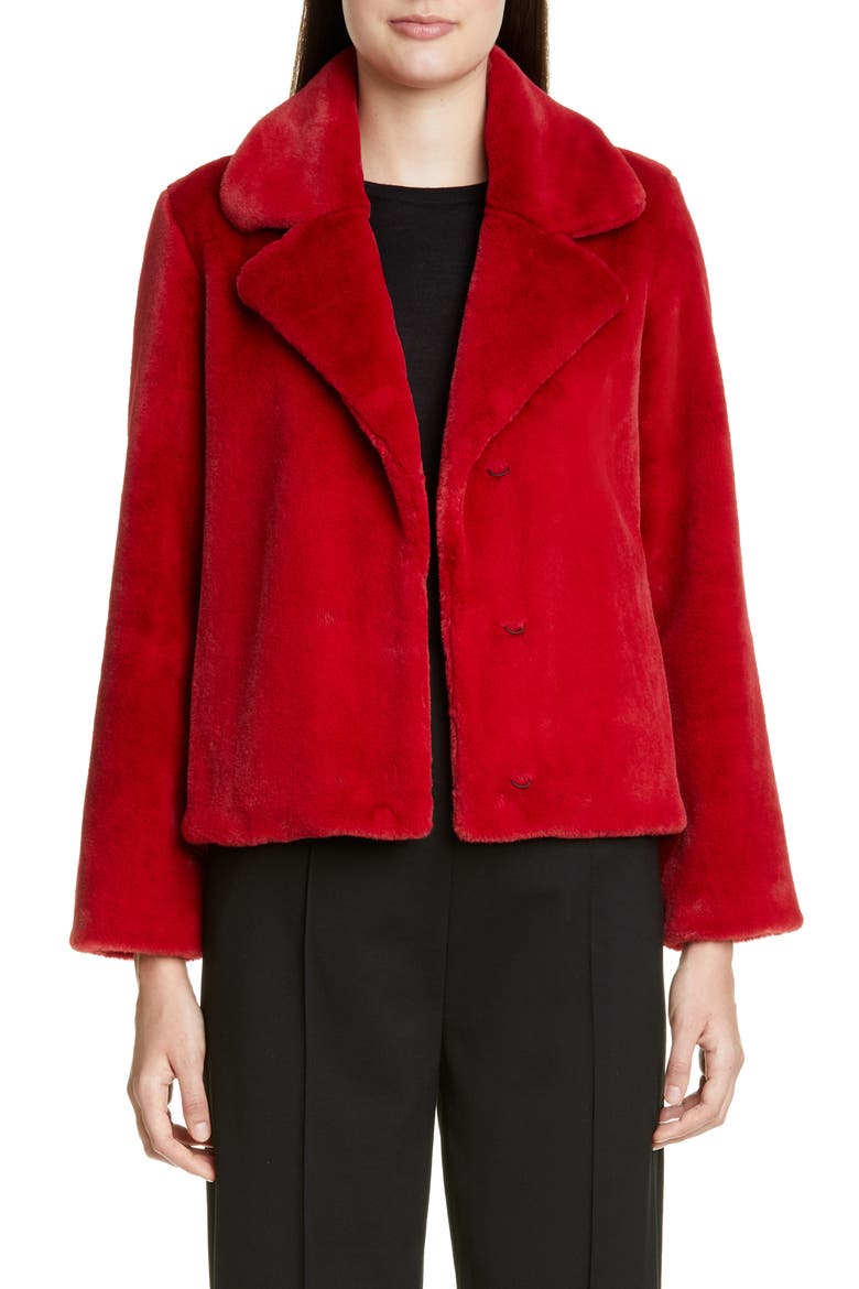 Faux Beaver Fur Coat, Main, color, RED