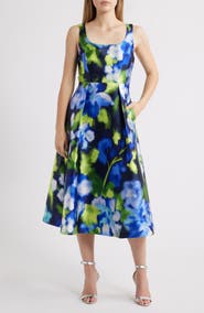 Julia Jordan Print Pleated Sleeveless Midi Dress