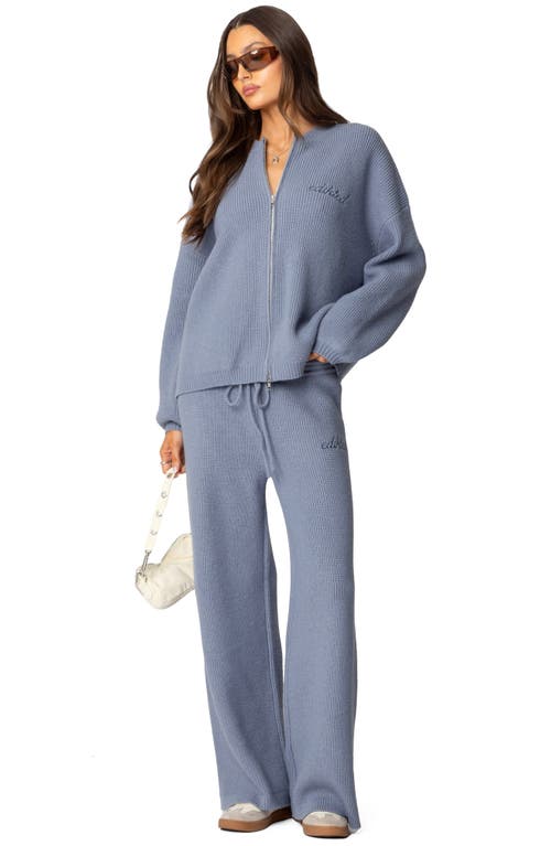 Edikted Kris Ribbed Knit Zip Up Sweater In Blue
