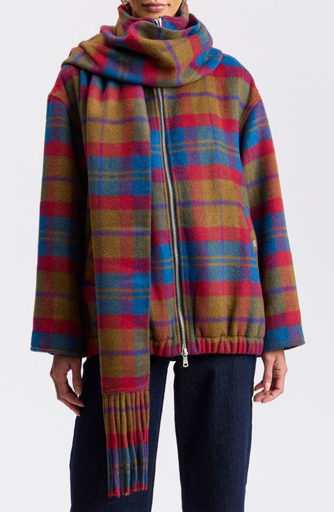 Plaid Scarf Bomber Jacket