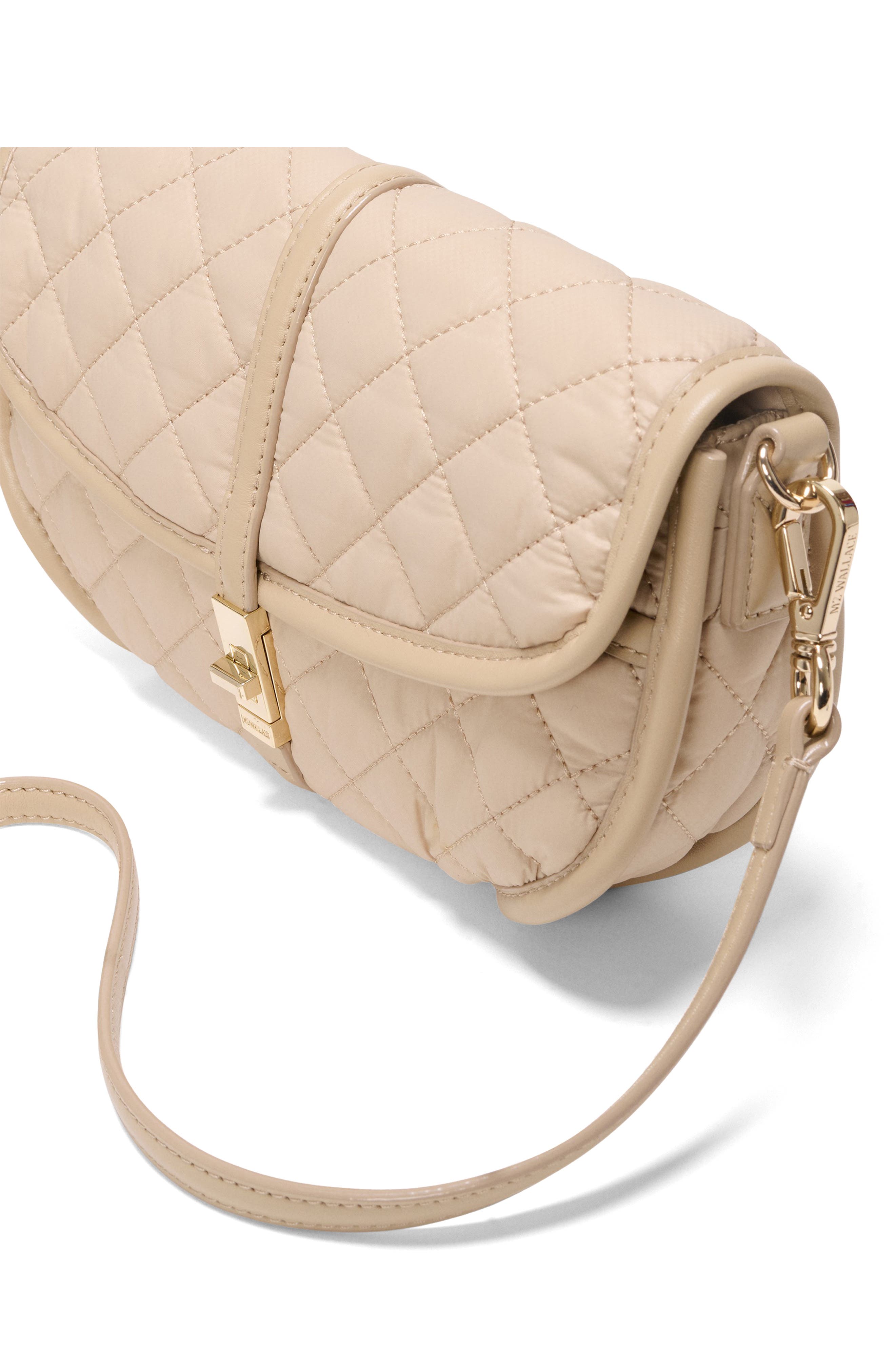 MZ Wallace Small Astor Quilted Nylon Convertible Clutch, Alternate, color, Buff