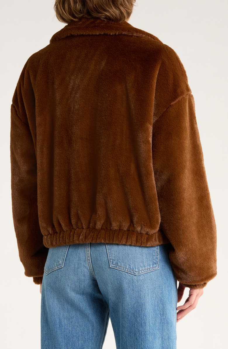Thread & Supply Faux Fur Zip Bomber Jacket, Alternate, color, Milk Chocolate
